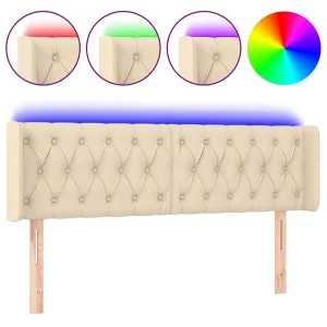 Hoofdbord LED 163x16x78/88 cm stof crèmekleurig