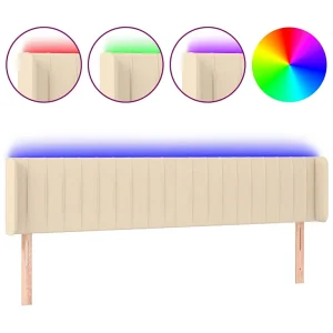 Hoofdbord LED 203x16x78/88 cm stof crèmekleurig
