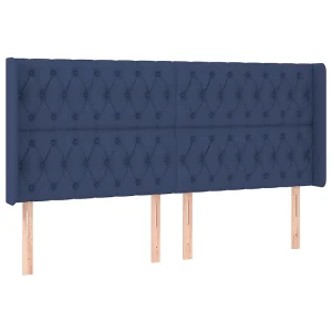 Hoofdbord met randen 183x16x118/128 cm stof blauw