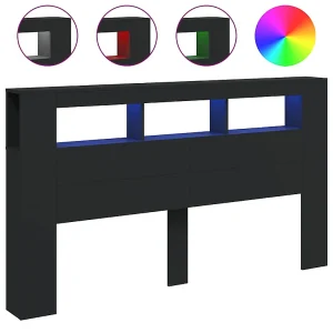 Hoofdeinde met LED 180×18,5×103,5 cm bewerkt hout zwart Hoofdeinde met LED 180×18,5×103,5 cm bewerkt hout zwart