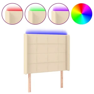 Hoofdbord LED 93x16x118/128 cm stof crèmekleurig