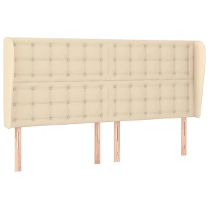 Hoofdbord met randen 183x23x118/128 cm stof crèmekleurig