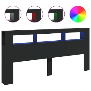 Hoofdeinde met LED 220×18,5×103,5 cm bewerkt hout zwart Hoofdeinde met LED 220×18,5×103,5 cm bewerkt hout zwart