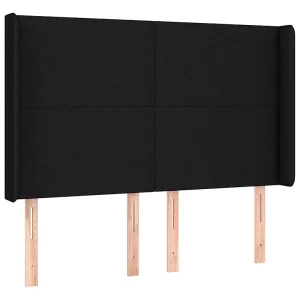 Hoofdbord met randen 147x16x118/128 cm stof zwart
