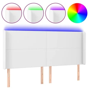 Hoofdbord LED 183x16x118/128 cm kunstleer wit