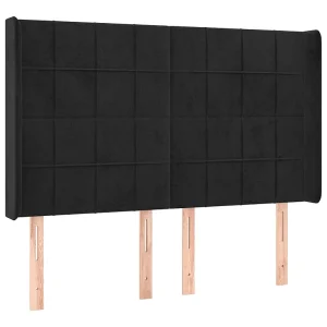 Hoofdbord met randen 147x16x118/128 cm fluweel zwart