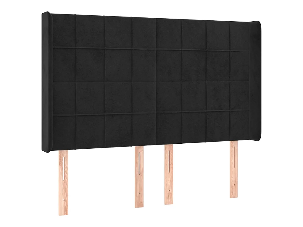 Hoofdbord met randen 147x16x118/128 cm fluweel zwart