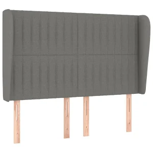 Hoofdbord met randen 147x23x118/128 cm stof donkergrijs Hoofdbord met randen 147x23x118/128 cm stof donkergrijs