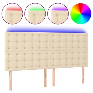 Hoofdbord LED 180x5x118/128 cm stof crèmekleurig