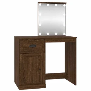 Kaptafel met LED 90x50x132,5 cm bewerkt hout bruin eikenkleur