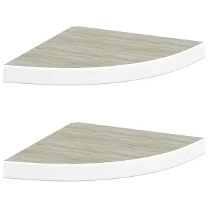 Hoekwandschappen 2 st 35x35x3,8 cm MDF eikenkleurig en wit Hoekwandschappen 2 st 35x35x3,8 cm MDF eikenkleurig en wit