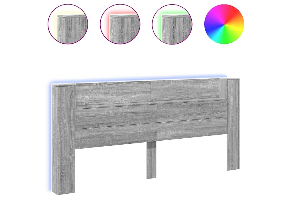 Hoofdbordkast met LED 220x16,5x103,5 cm grijs sonoma eikenkleur
