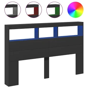 Hoofdbordkast met LED-verlichting 160x17x102 cm zwart Hoofdbordkast met LED-verlichting 160x17x102 cm zwart