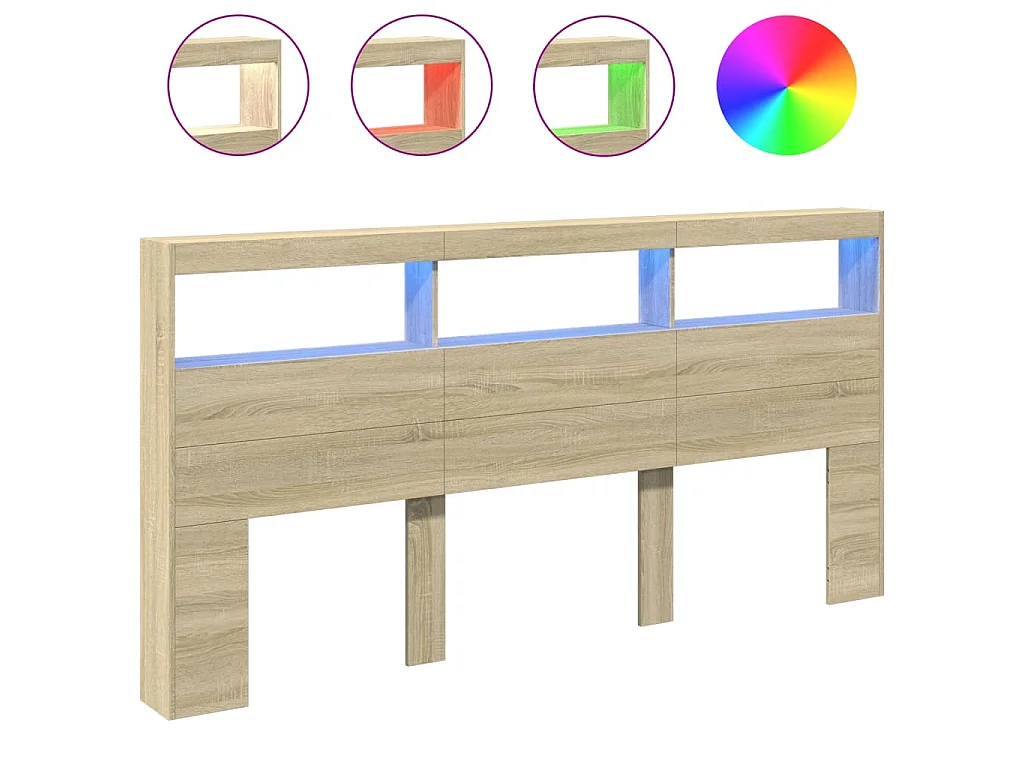 Hoofdbordkast met LED-verlichting 200x17x102 cm sonoma eiken