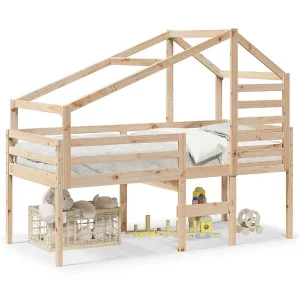 Hoogslaper met bedhuis massief grenenhout 80×200 cm Hoogslaper met bedhuis massief grenenhout 80×200 cm