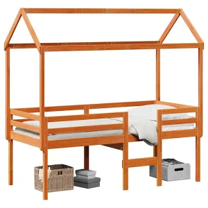 Hoogslaper met bedhuis massief grenenhout wasbruin 80×200 cm Hoogslaper met bedhuis massief grenenhout wasbruin 80×200 cm
