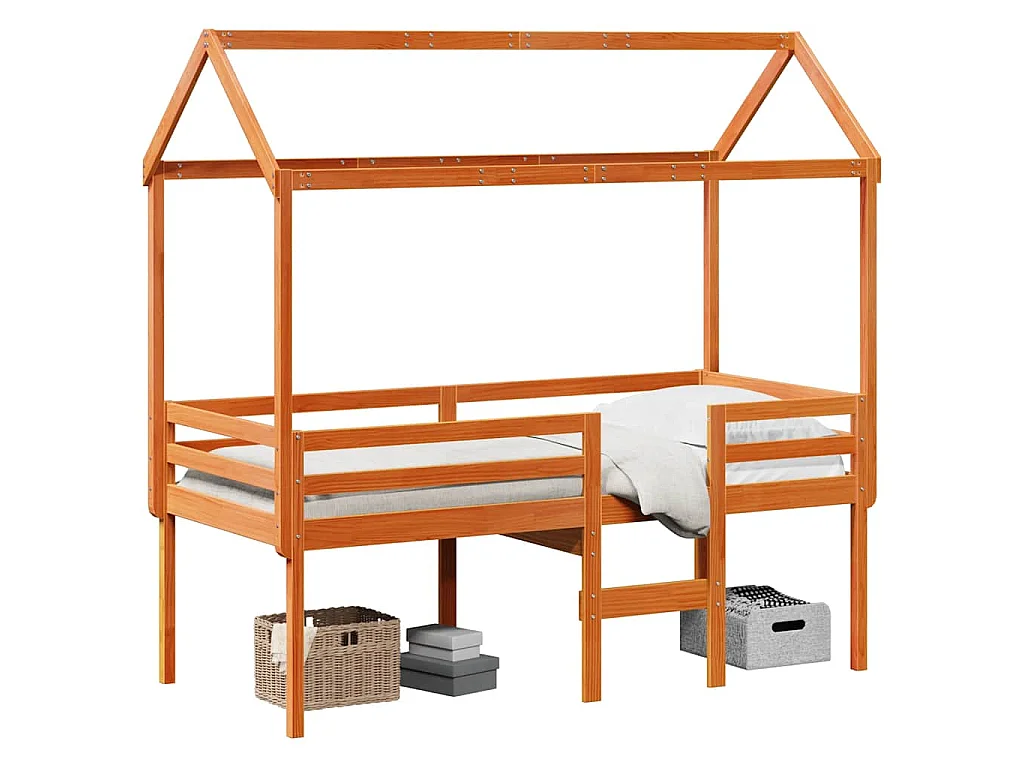 Hoogslaper met bedhuis massief grenenhout wasbruin 80x200 cm
