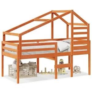 Hoogslaper met bedhuis massief grenenhout wasbruin 80×200 cm Hoogslaper met bedhuis massief grenenhout wasbruin 80×200 cm