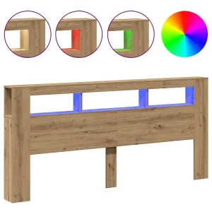 Hoofdeinde met LED 220×18,5×103,5 cm hout artisanaal eikenkleur Hoofdeinde met LED 220×18,5×103,5 cm hout artisanaal eikenkleur