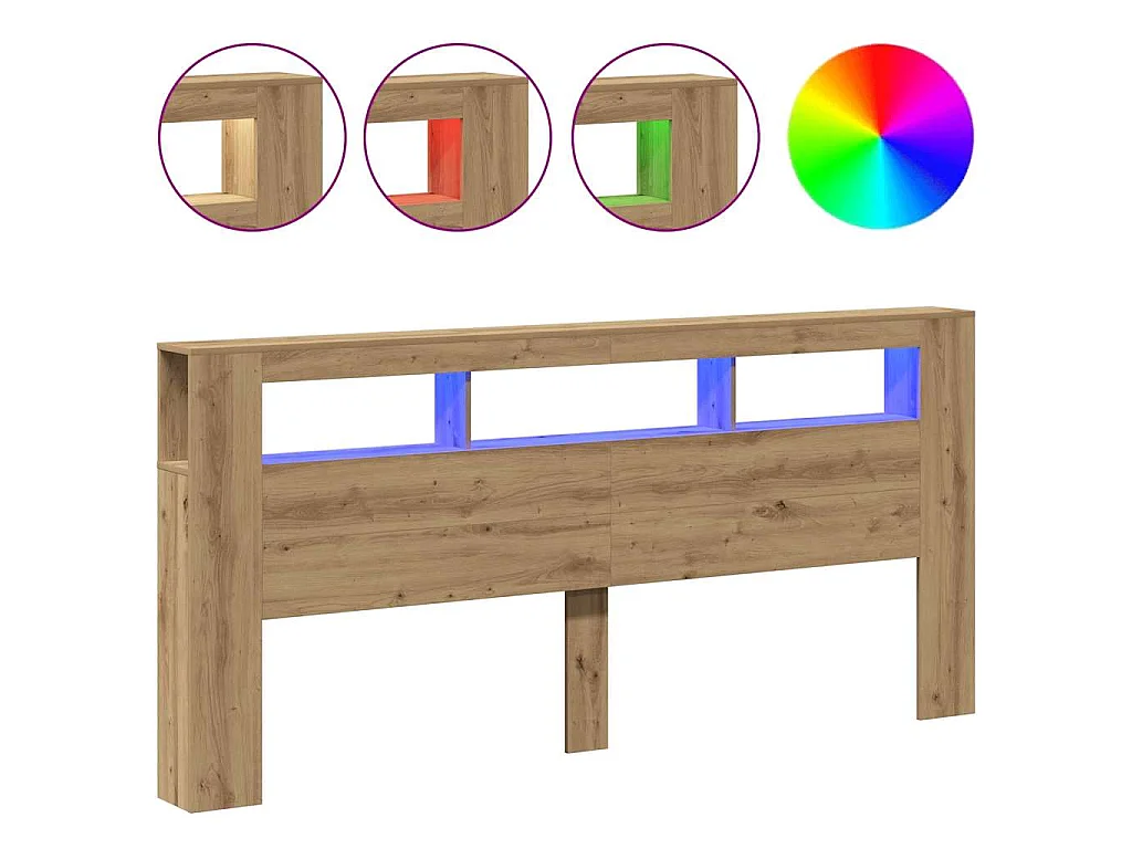 Hoofdeinde met LED 220x18,5x103,5 cm hout artisanaal eikenkleur