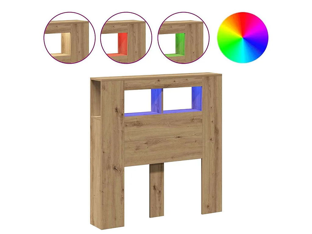 Hoofdeinde met LED 100x18,5x103,5 cm hout artisanaal eikenkleur