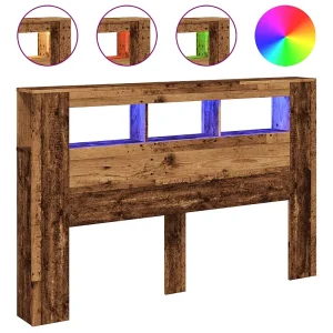 Hoofdeinde met LED 160×18,5×103,5 cm bewerkt hout oud hout Hoofdeinde met LED 160×18,5×103,5 cm bewerkt hout oud hout