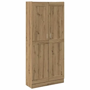 Hoge kast 82,5×30,5×185 cm bewerkt hout artisanaal eikenkleur