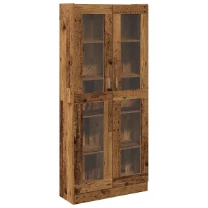 Hoge kast 82,5×30,5×185 cm bewerkt hout oud houtkleurig