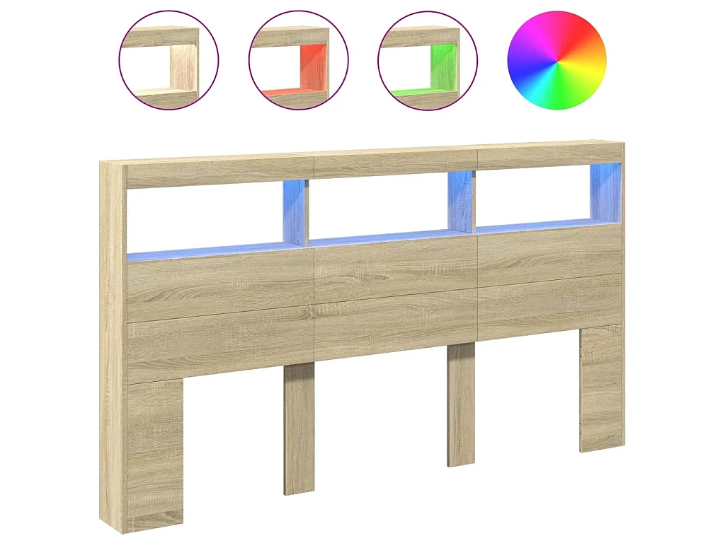 Hoofdbordkast met LED-verlichting 180x17x102 cm sonoma eiken