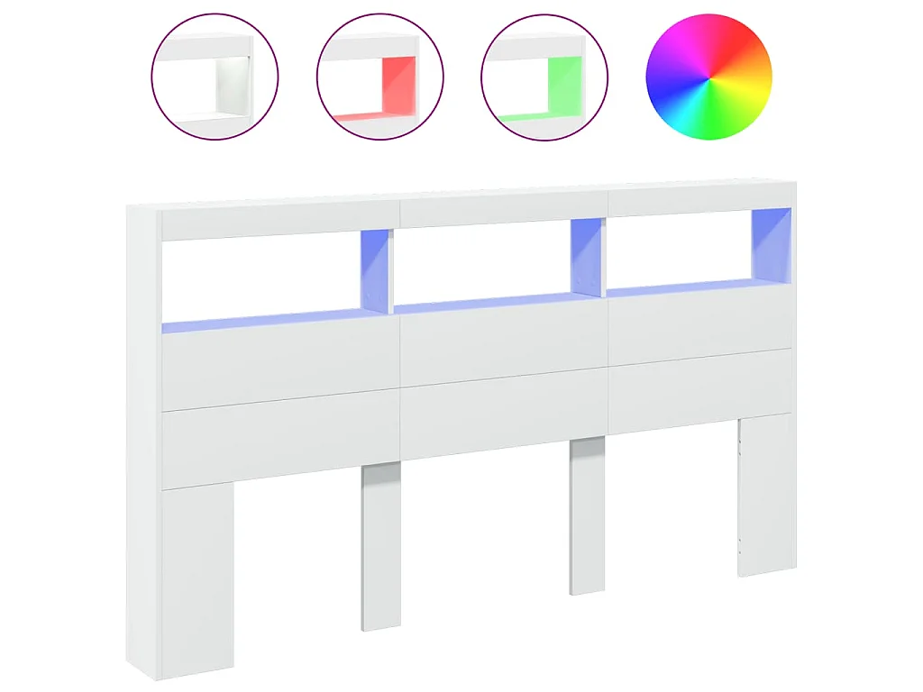 Hoofdbordkast met LED-verlichting 180x17x102 cm wit