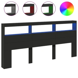 Hoofdbordkast met LED-verlichting 220x17x102 cm zwart Hoofdbordkast met LED-verlichting 220x17x102 cm zwart