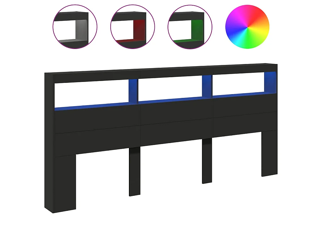 Hoofdbordkast met LED-verlichting 220x17x102 cm zwart