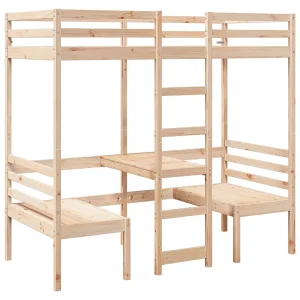Hoogslaper met bureau en stoelen massief grenenhout 80x200cm Hoogslaper met bureau en stoelen massief grenenhout 80x200cm