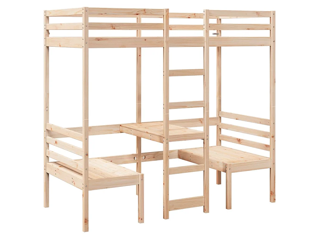 Hoogslaper met bureau en stoelen massief grenenhout 80x200cm