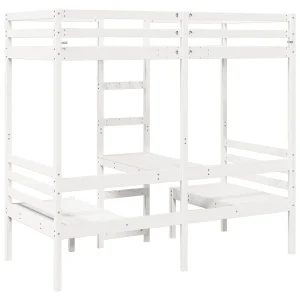 Hoogslaper met bureau en stoelen grenenhout wit 90x200cm Hoogslaper met bureau en stoelen grenenhout wit 90x200cm