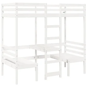Hoogslaper met bureau en stoelen grenenhout wit 75×190 cm Hoogslaper met bureau en stoelen grenenhout wit 75×190 cm
