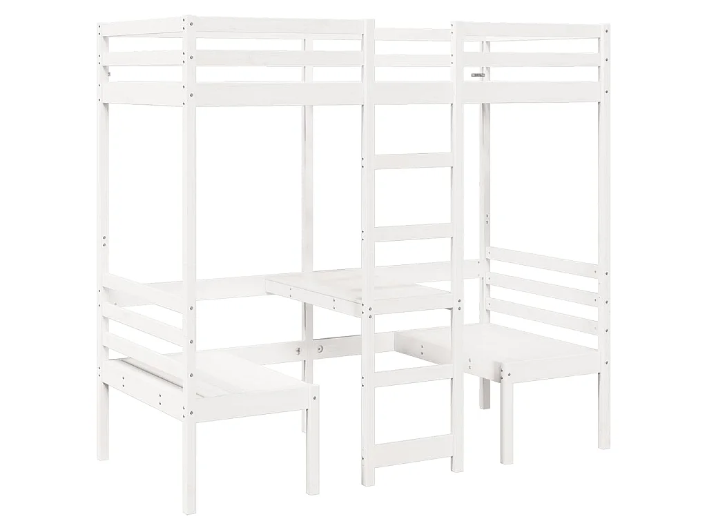Hoogslaper met bureau en stoelen grenenhout wit 75x190 cm