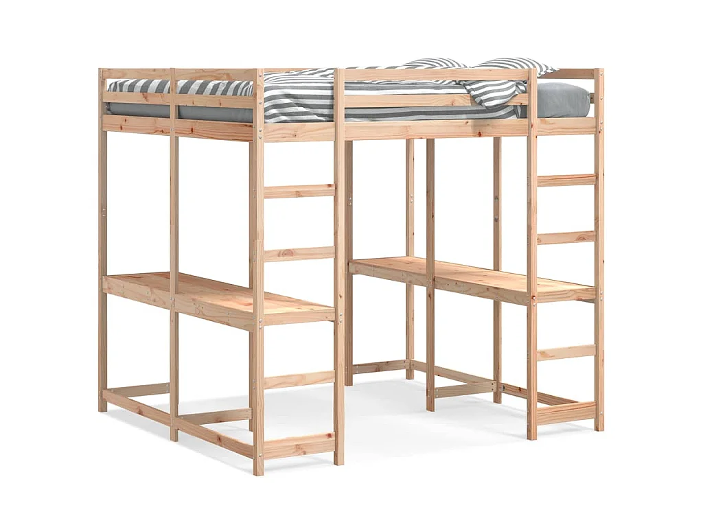 Hoogslaper met bureau en ladder massief grenenhout 160x200 cm
