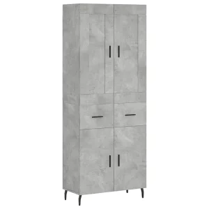 Hoge kast 69,5x34x180 cm bewerkt hout betongrijs