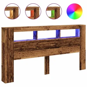 Hoofdeinde met LED 200×18,5×103,5 cm bewerkt hout oud hout Hoofdeinde met LED 200×18,5×103,5 cm bewerkt hout oud hout