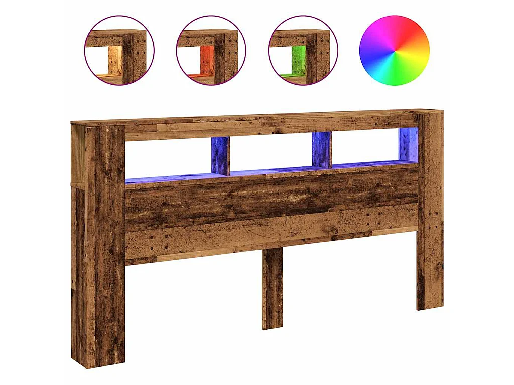Hoofdeinde met LED 200x18,5x103,5 cm bewerkt hout oud hout