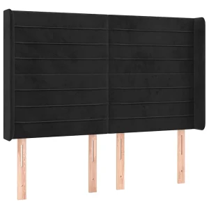 Hoofdbord met randen 147x16x118/128 cm fluweel zwart
