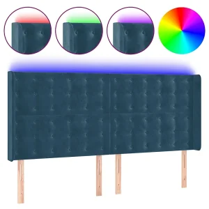 Hoofdbord LED 163x16x118/128 cm fluweel donkerblauw