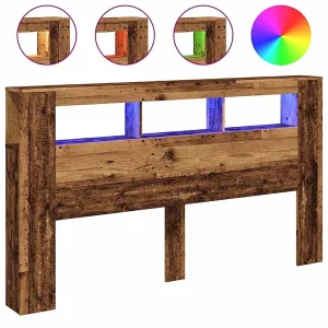 Hoofdeinde met LED 180×18,5×103,5 cm bewerkt hout oud hout Hoofdeinde met LED 180×18,5×103,5 cm bewerkt hout oud hout