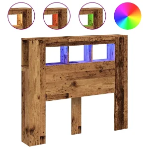 Hoofdeinde met LED 120×18,5×103,5 cm bewerkt hout oud hout Hoofdeinde met LED 120×18,5×103,5 cm bewerkt hout oud hout