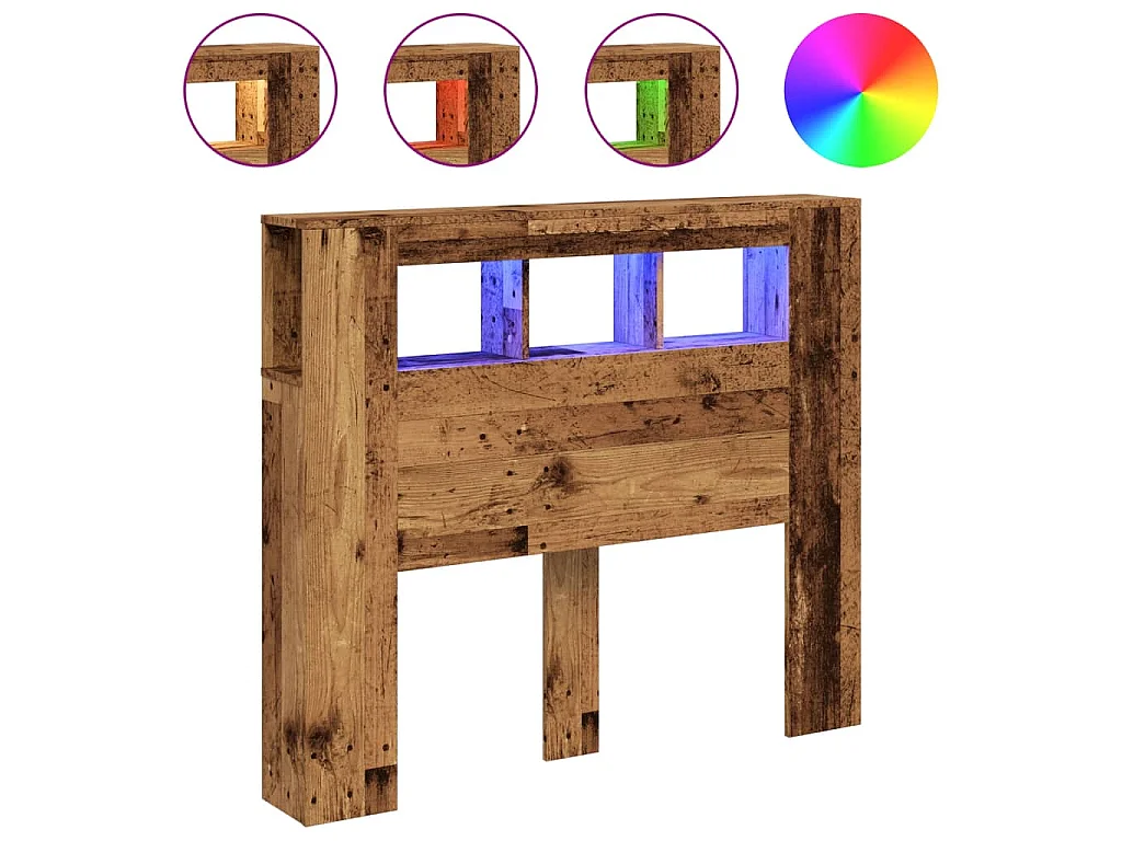 Hoofdeinde met LED 120x18,5x103,5 cm bewerkt hout oud hout