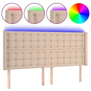 Hoofdbord LED 163x16x118/128 cm kunstleer cappuccinokleurig