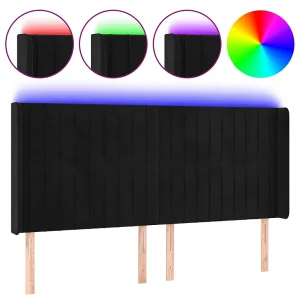 Hoofdbord LED 183x16x118/128 cm fluweel zwart