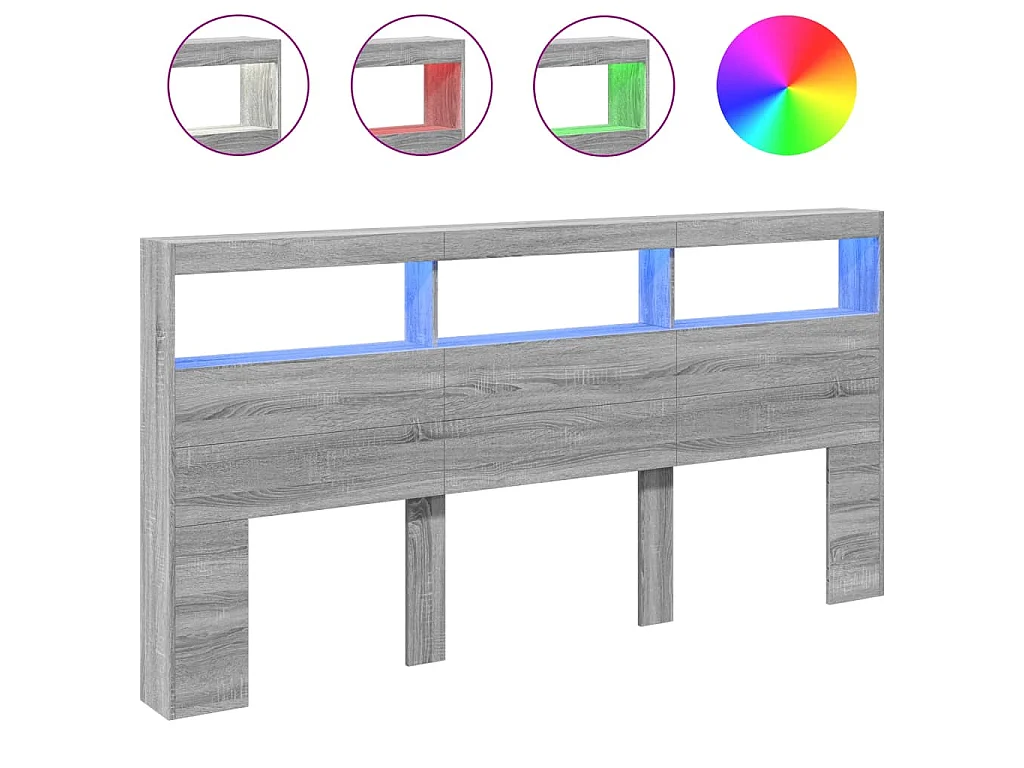 Hoofdbordkast met LED-verlichting 200x17x102 cm grijs sonoma