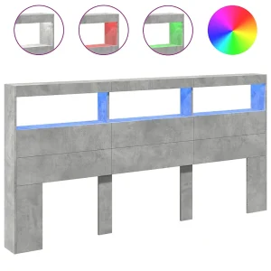 Hoofdbordkast met LED-verlichting 200x17x102 cm betongrijs Hoofdbordkast met LED-verlichting 200x17x102 cm betongrijs